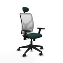 Motilla sincro malla blanca similpiel verde botella brazos 3D base piramidal cabecero fijo ruedas 65mm nailon