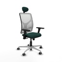 Motilla sincro malla blanca similpiel verde botella brazos 3D base aluminio cabecero fijo ruedas 65mm engomadas