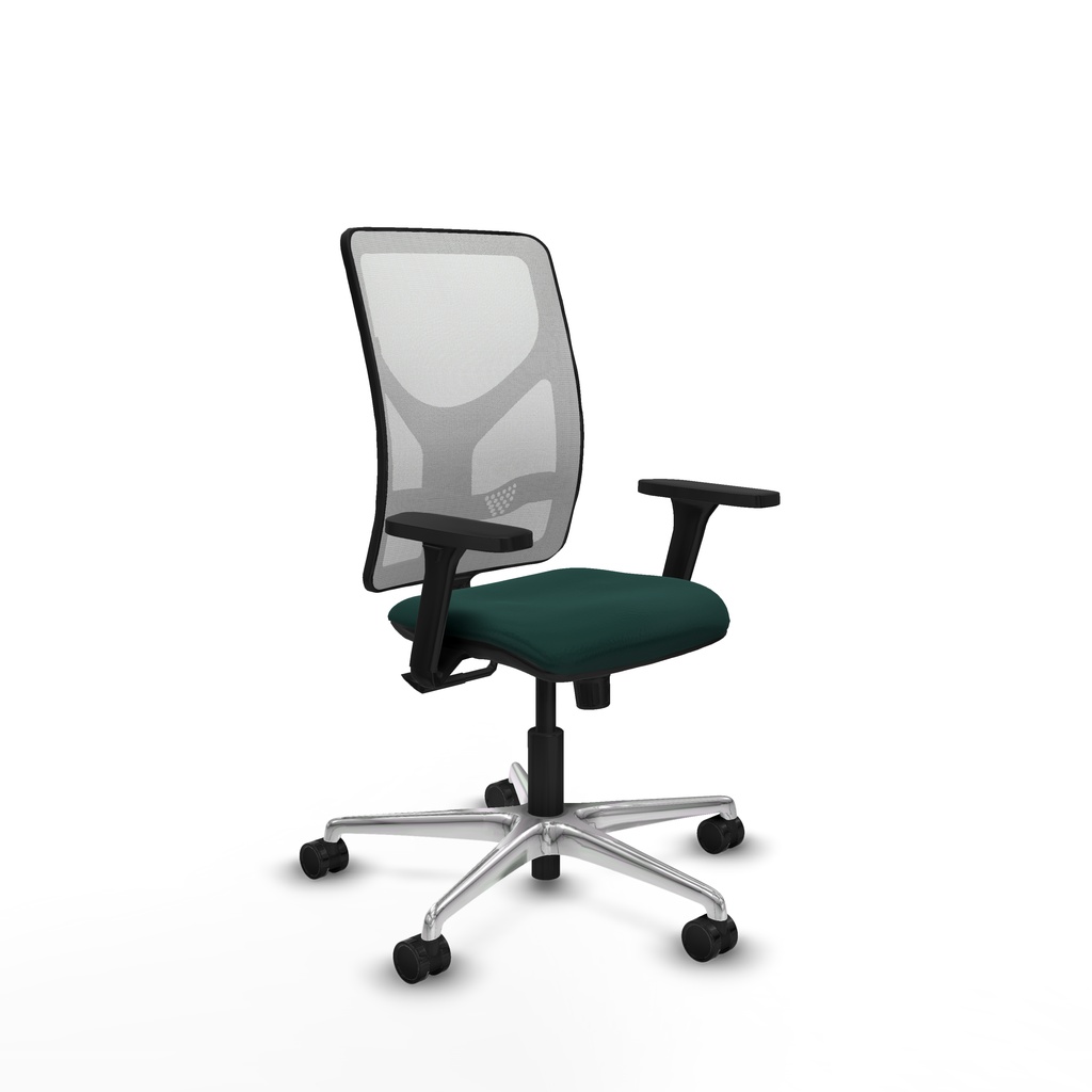 Motilla sincro malla blanca similpiel verde botella brazos 3D base aluminio  ruedas 65mm nailon