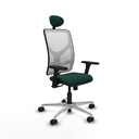 Motilla sincro malla blanca similpiel verde botella brazos 3D base aluminio cabecero fijo ruedas 65mm nailon