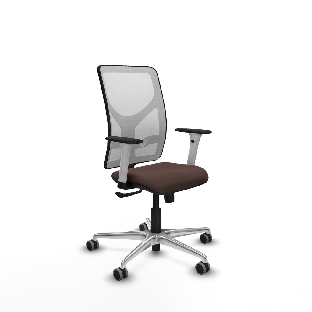 Motilla sincro malla blanca similpiel marrón oscuro brazos blancos base aluminio  ruedas 65mm engomadas