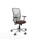 Motilla sincro malla blanca similpiel marrón oscuro brazos blancos base aluminio  ruedas 65mm engomadas