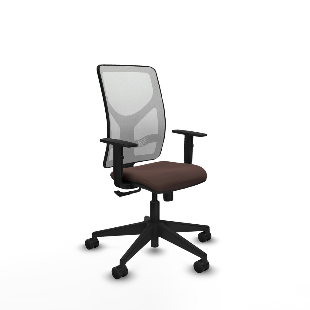 Motilla sincro malla blanca similpiel marrón oscuro brazos 1D base piramidal  ruedas 65mm nailon