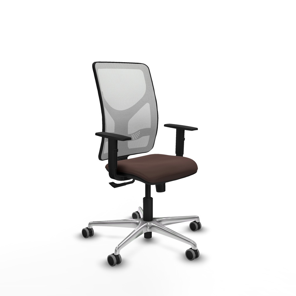 Motilla sincro malla blanca similpiel marrón oscuro brazos 1D base aluminio  ruedas 65mm engomadas