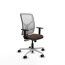 Motilla sincro malla blanca similpiel marrón oscuro brazos 1D base aluminio  ruedas 65mm nailon