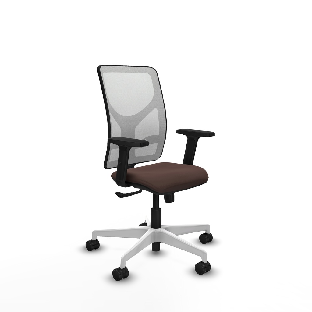 Motilla sincro malla blanca similpiel marrón oscuro brazos 2D base blanca  ruedas 65mm nailon