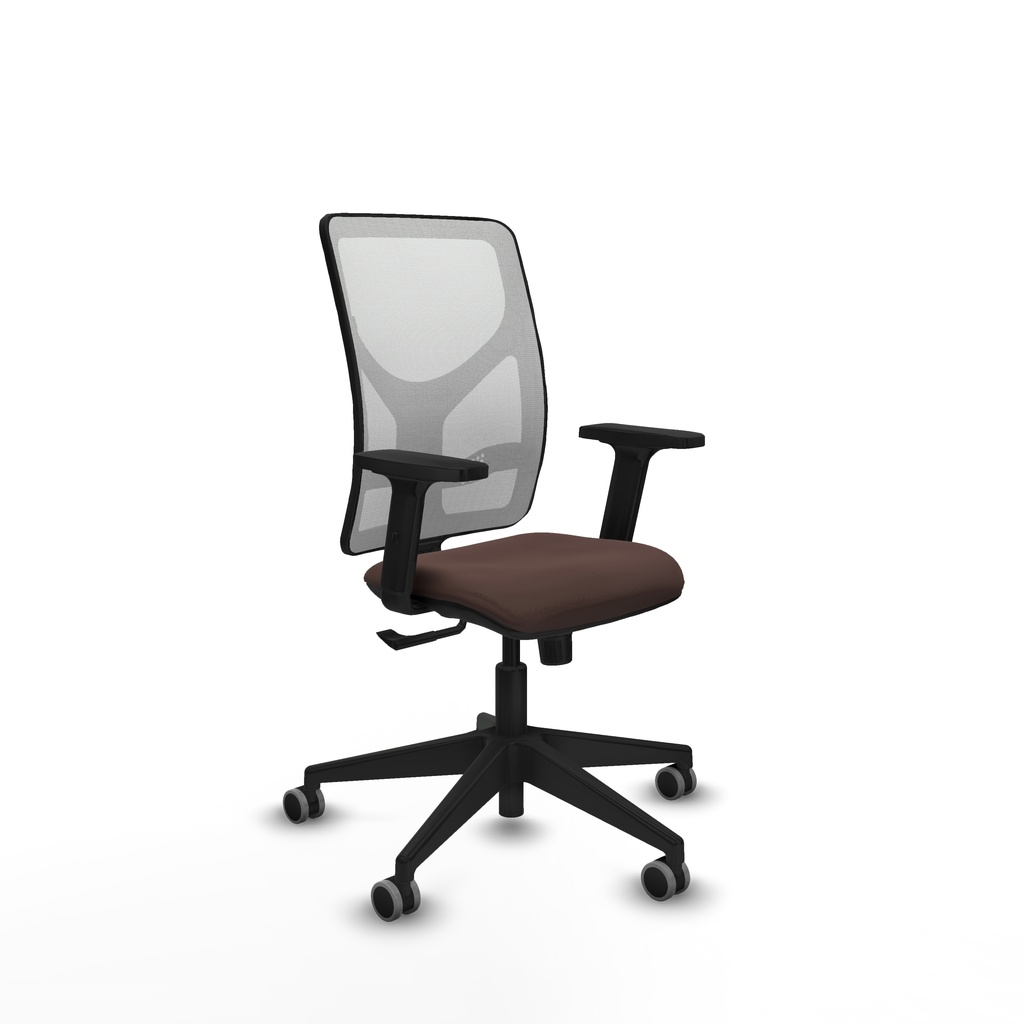 Motilla sincro malla blanca similpiel marrón oscuro brazos 2D base piramidal  ruedas 65mm engomadas