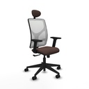 Motilla sincro malla blanca similpiel marrón oscuro brazos 2D base piramidal cabecero fijo ruedas 65mm nailon