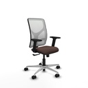 Motilla sincro malla blanca similpiel marrón oscuro brazos 2D base aluminio  ruedas 65mm nailon