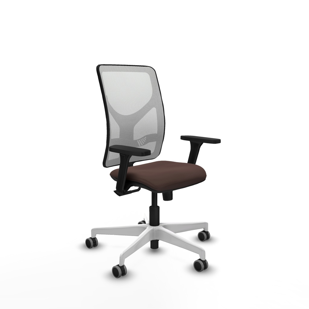 Motilla sincro malla blanca similpiel marrón oscuro brazos 3D base blanca  ruedas 65mm engomadas