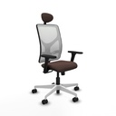 Motilla sincro malla blanca similpiel marrón oscuro brazos 3D base blanca cabecero fijo ruedas 65mm nailon