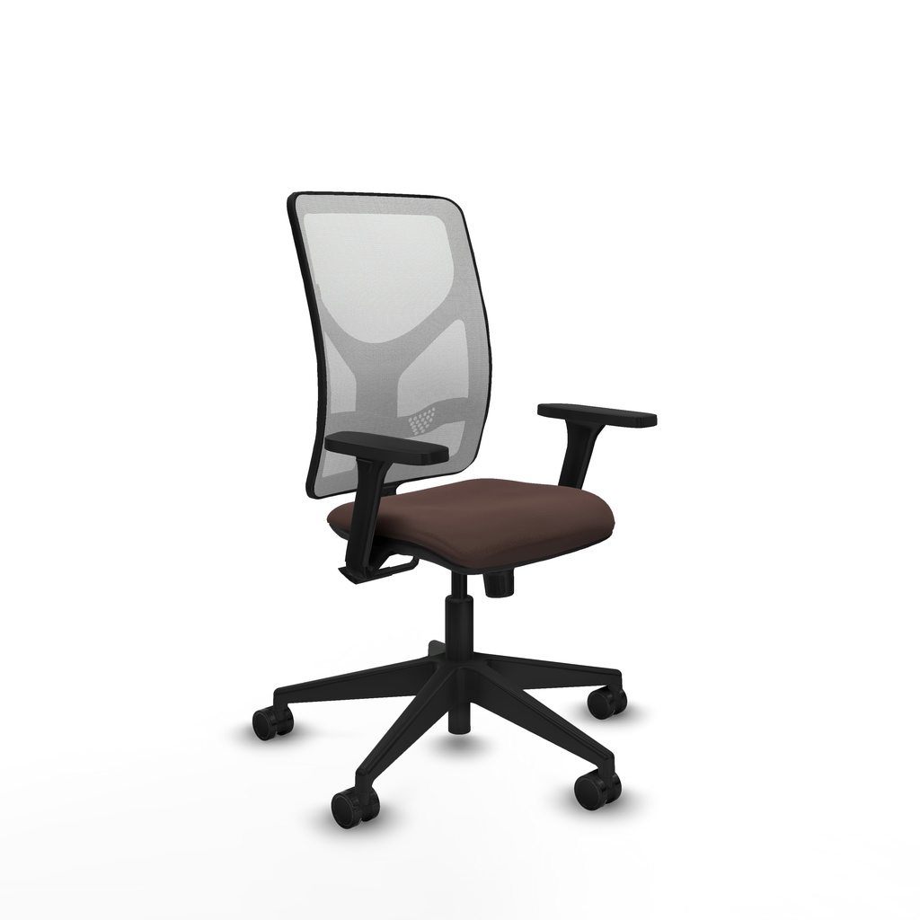 Motilla sincro malla blanca similpiel marrón oscuro brazos 3D base piramidal  ruedas 65mm nailon