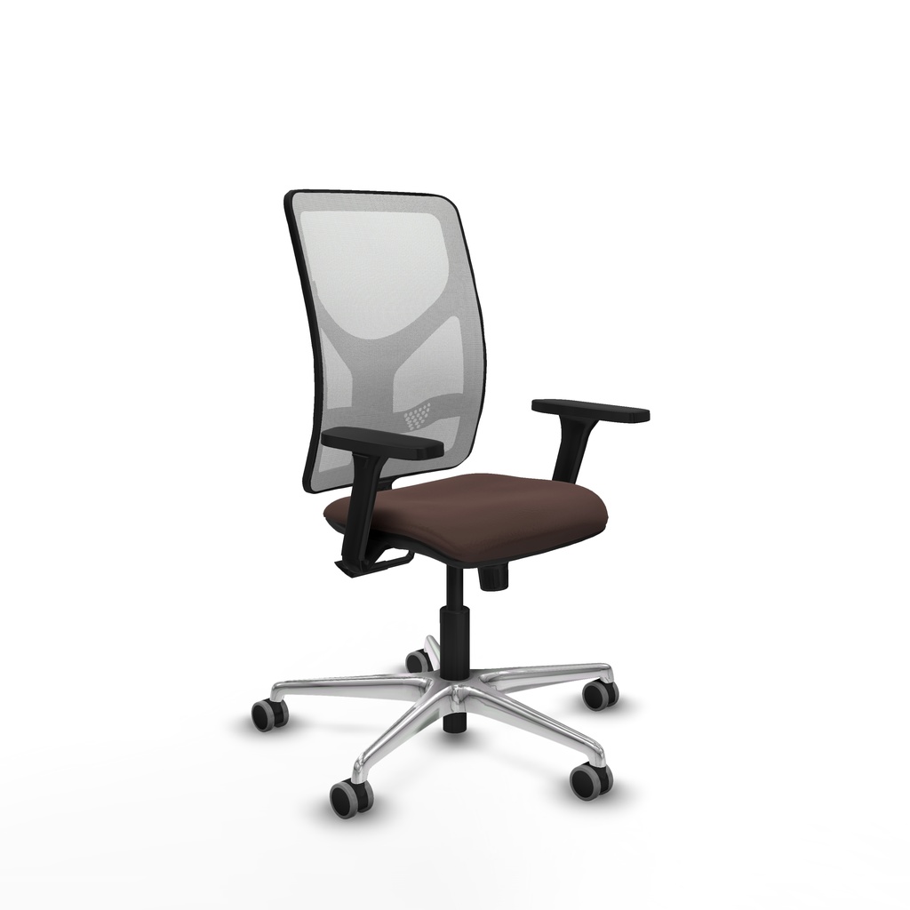 Motilla sincro malla blanca similpiel marrón oscuro brazos 3D base aluminio  ruedas 65mm engomadas