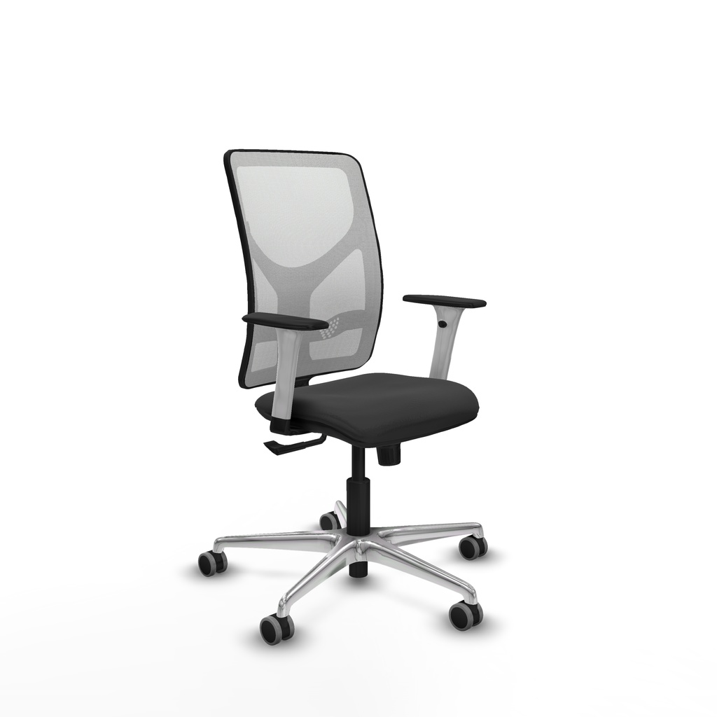 Motilla sincro malla blanca similpiel gris oscuro brazos blancos base aluminio  ruedas 65mm engomadas