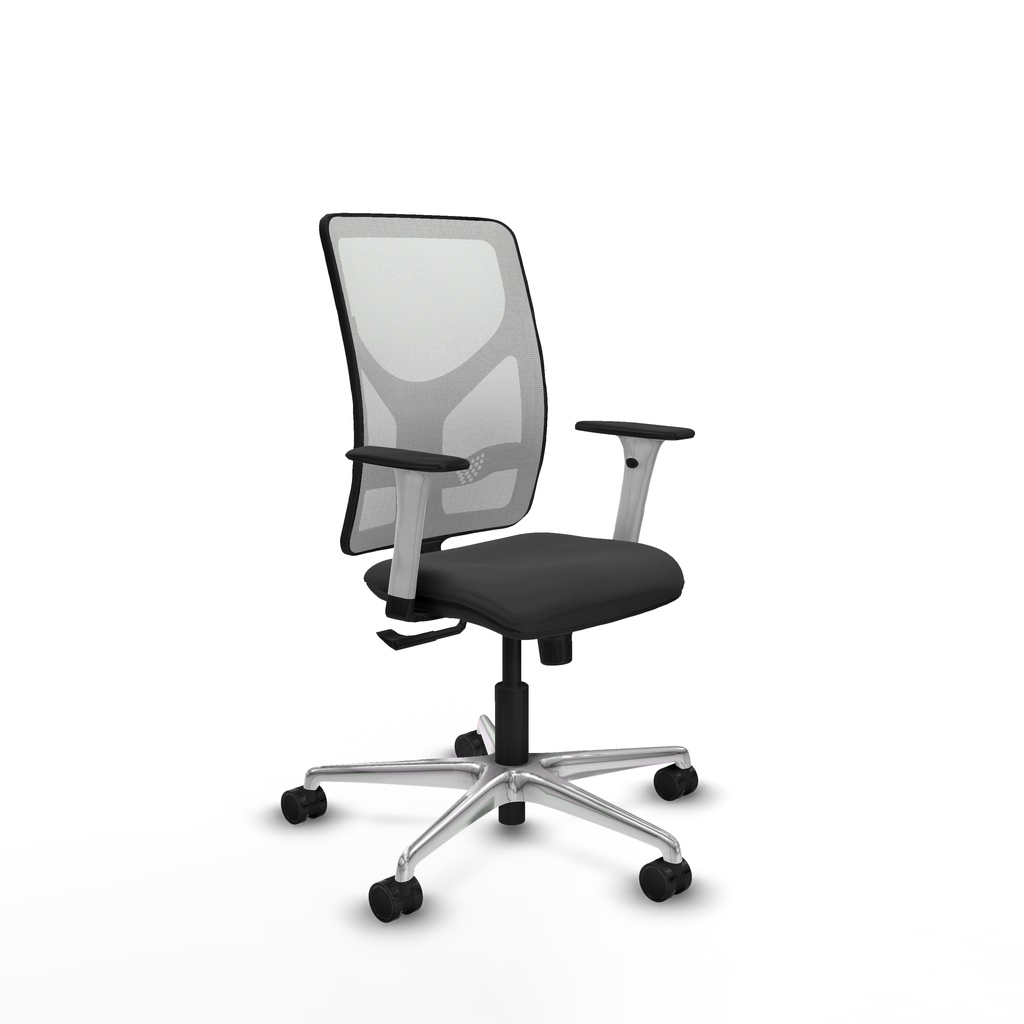 Motilla sincro malla blanca similpiel gris oscuro brazos blancos base aluminio  ruedas 65mm nailon