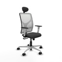Motilla sincro malla blanca similpiel gris oscuro brazos blancos base aluminio cabecero fijo ruedas 65mm nailon