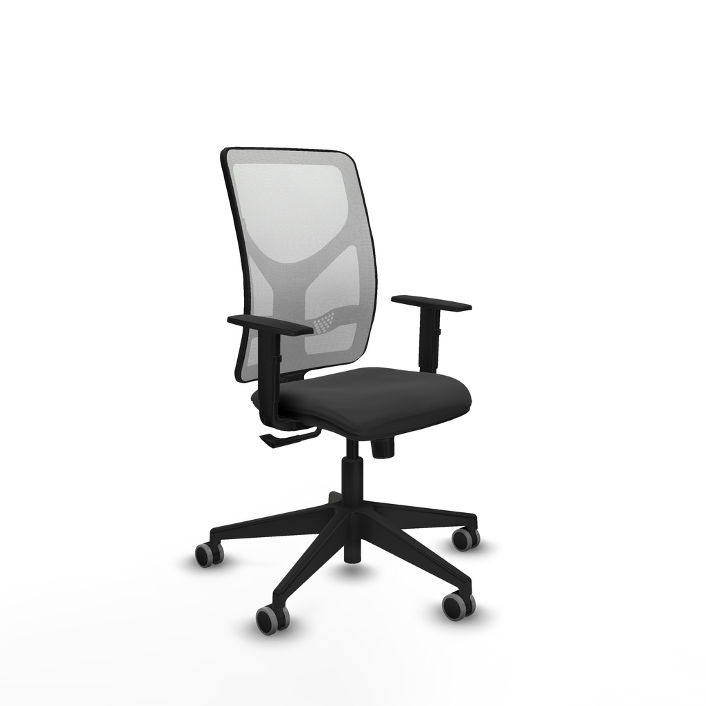 Motilla sincro malla blanca similpiel gris oscuro brazos 1D base piramidal  ruedas 65mm engomadas
