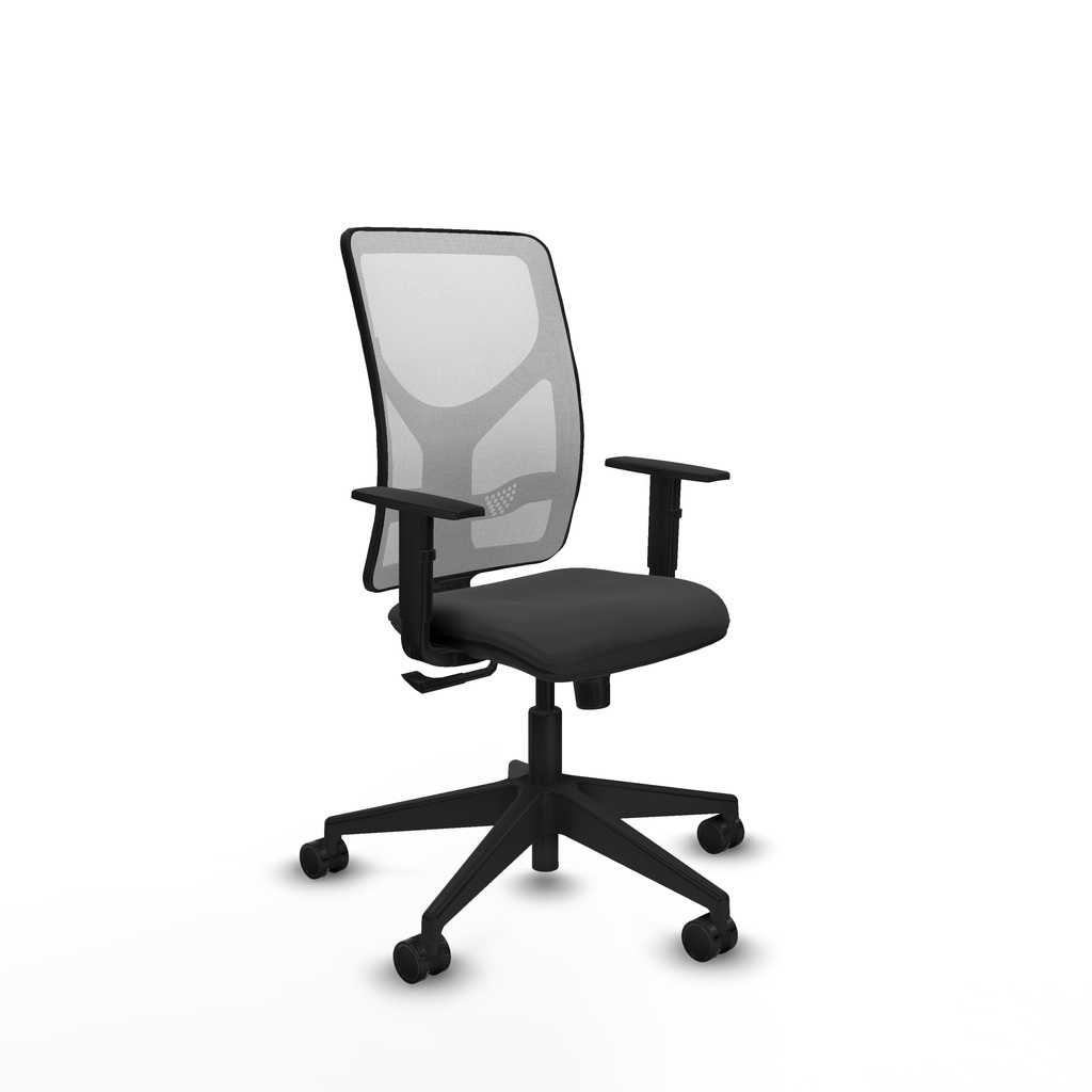 Motilla sincro malla blanca similpiel gris oscuro brazos 1D base piramidal  ruedas 65mm nailon