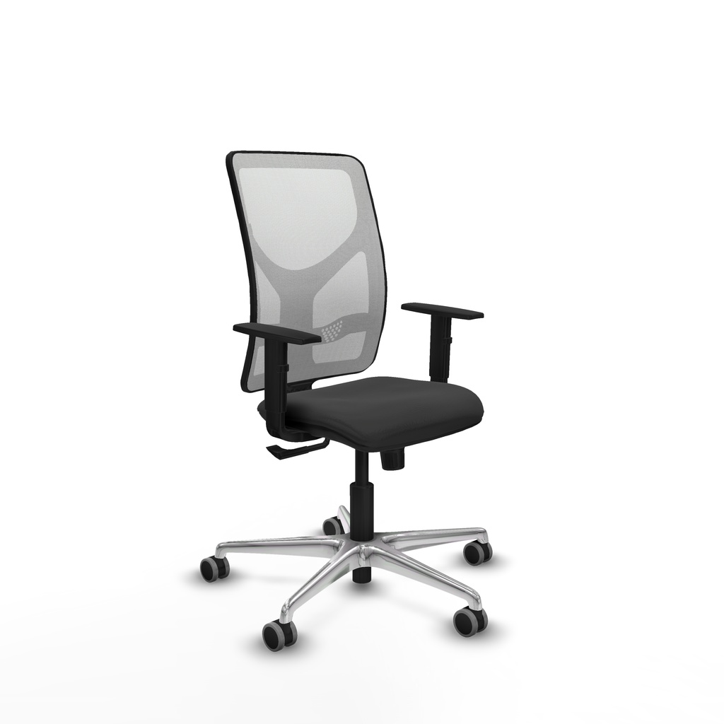 Motilla sincro malla blanca similpiel gris oscuro brazos 1D base aluminio  ruedas 65mm engomadas