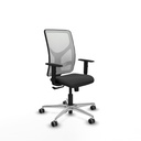 Motilla sincro malla blanca similpiel gris oscuro brazos 1D base aluminio  ruedas 65mm engomadas