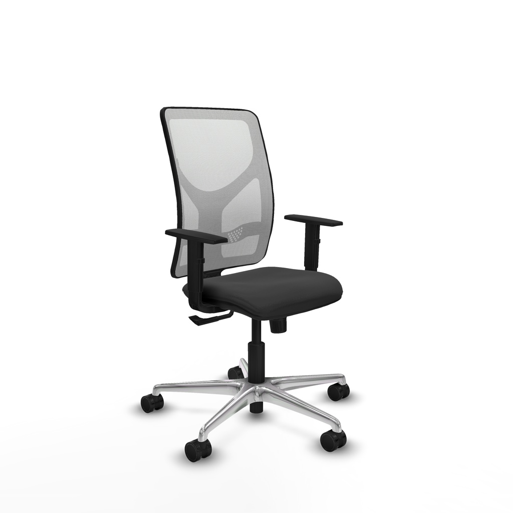 Motilla sincro malla blanca similpiel gris oscuro brazos 1D base aluminio  ruedas 65mm nailon