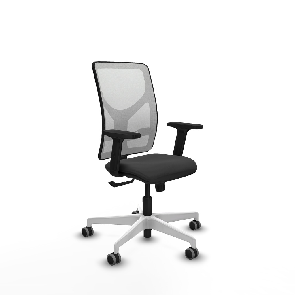Motilla sincro malla blanca similpiel gris oscuro brazos 2D base blanca  ruedas 65mm engomadas