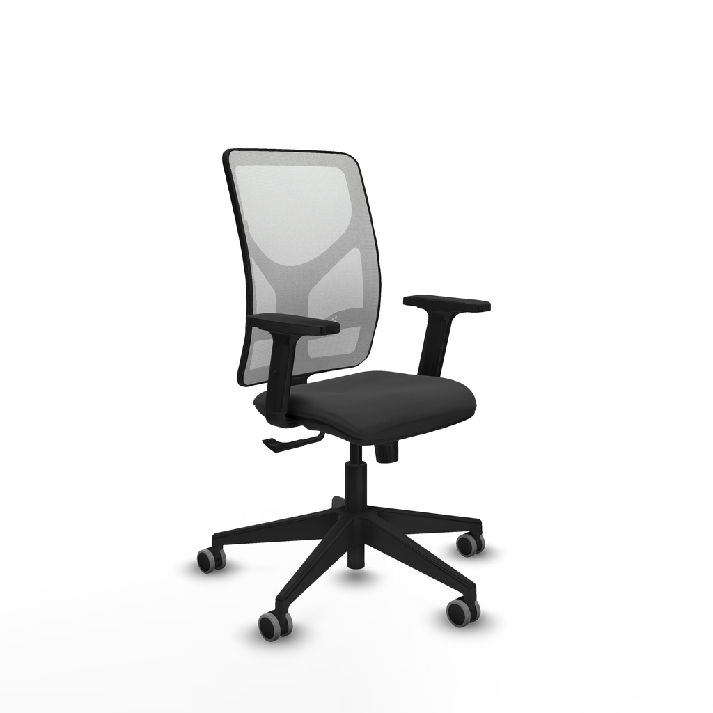 Motilla sincro malla blanca similpiel gris oscuro brazos 2D base piramidal  ruedas 65mm engomadas