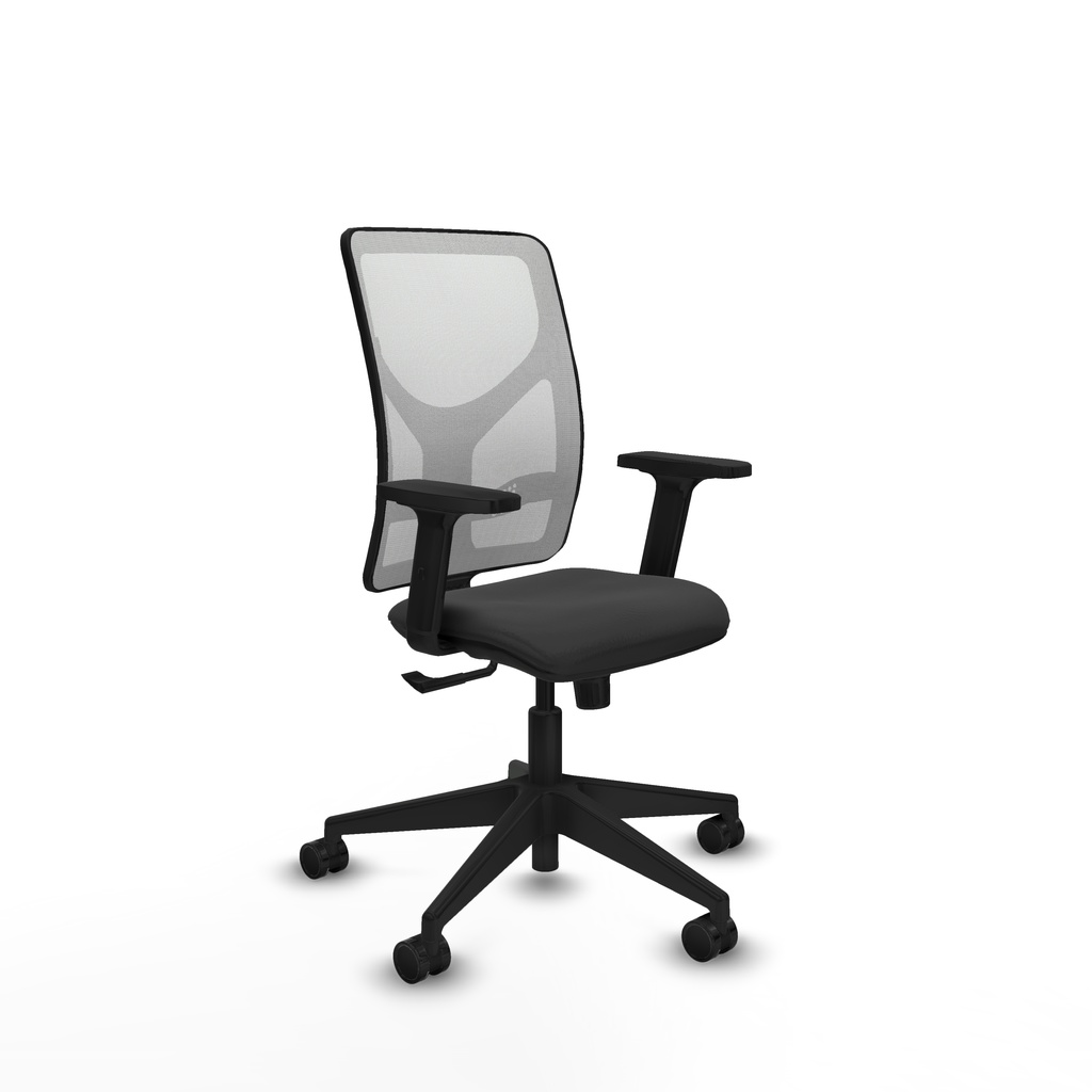 Motilla sincro malla blanca similpiel gris oscuro brazos 2D base piramidal  ruedas 65mm nailon