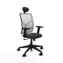 Motilla sincro malla blanca similpiel gris oscuro brazos 2D base piramidal cabecero fijo ruedas 65mm nailon