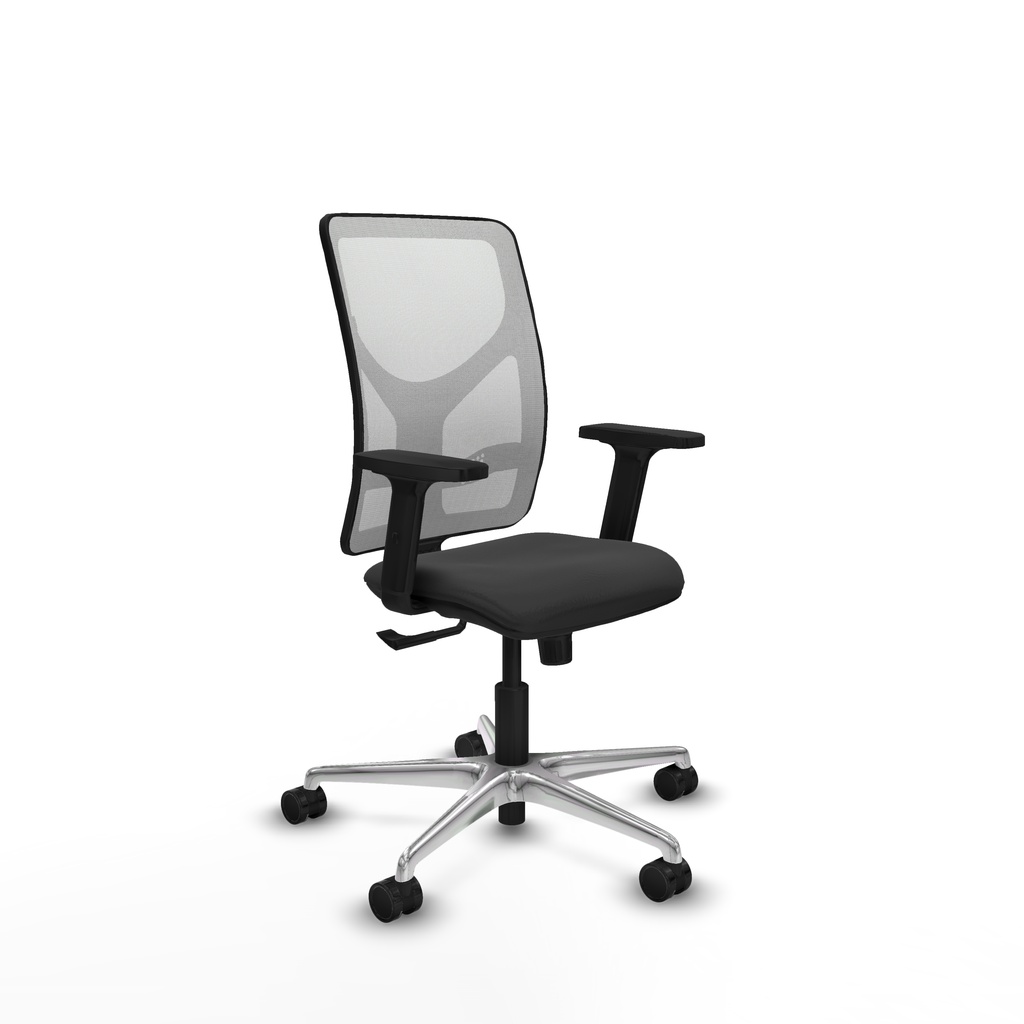 Motilla sincro malla blanca similpiel gris oscuro brazos 2D base aluminio  ruedas 65mm nailon