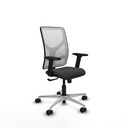 Motilla sincro malla blanca similpiel gris oscuro brazos 2D base aluminio  ruedas 65mm nailon