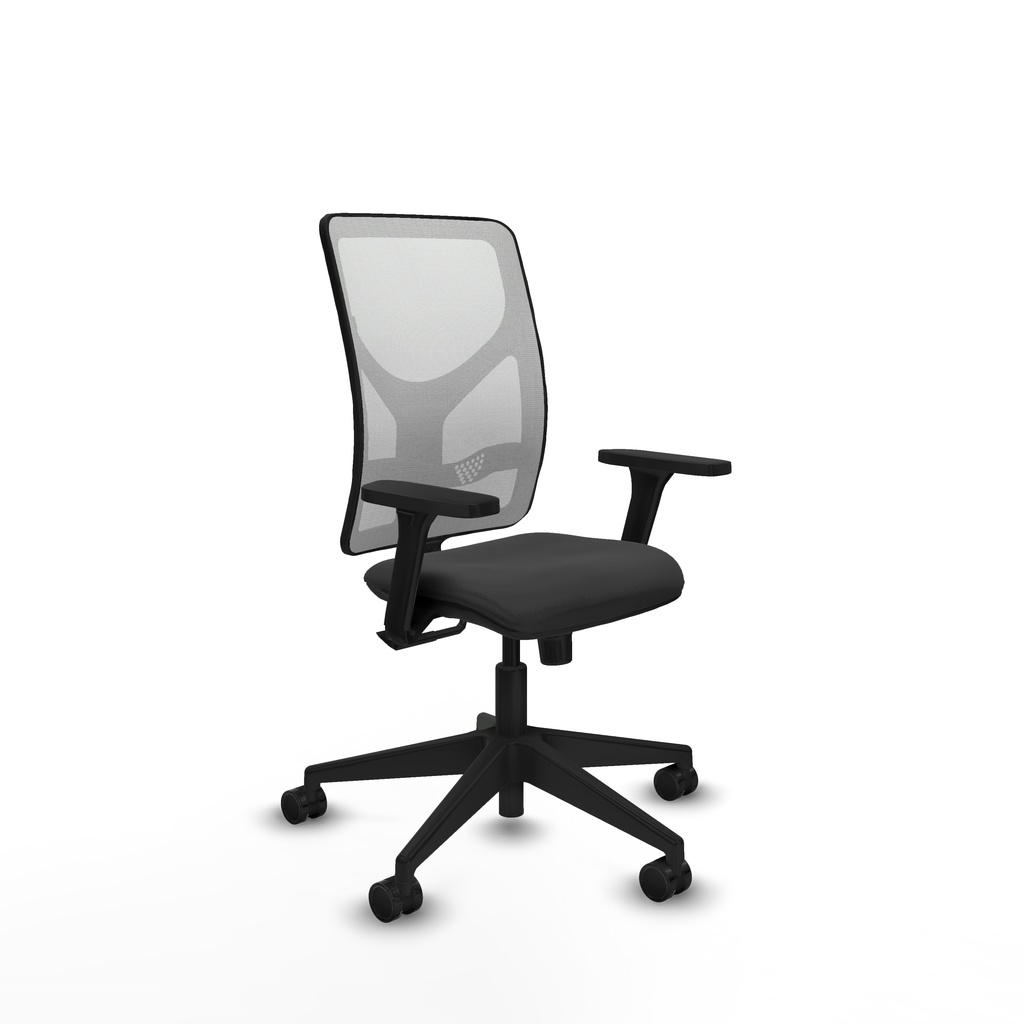 Motilla sincro malla blanca similpiel gris oscuro brazos 3D base piramidal  ruedas 65mm nailon