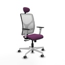 Motilla sincro malla blanca similpiel morado brazos blancos base blanca cabecero fijo ruedas 65mm engomadas