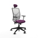 Motilla sincro malla blanca similpiel morado brazos blancos base piramidal cabecero fijo ruedas 65mm engomadas