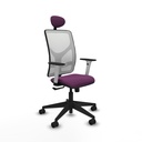Motilla sincro malla blanca similpiel morado brazos blancos base piramidal cabecero fijo ruedas 65mm nailon