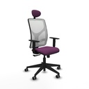 Motilla sincro malla blanca similpiel morado brazos 1D base piramidal cabecero fijo ruedas 65mm engomadas