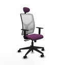 Motilla sincro malla blanca similpiel morado brazos 1D base piramidal cabecero fijo ruedas 65mm nailon