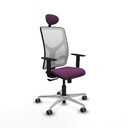 Motilla sincro malla blanca similpiel morado brazos 1D base aluminio cabecero fijo ruedas 65mm engomadas