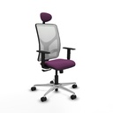 Motilla sincro malla blanca similpiel morado brazos 1D base aluminio cabecero fijo ruedas 65mm nailon