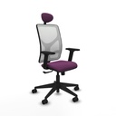 Motilla sincro malla blanca similpiel morado brazos 2D base piramidal cabecero fijo ruedas 65mm nailon