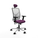 Motilla sincro malla blanca similpiel morado brazos 2D base aluminio cabecero fijo ruedas 65mm nailon