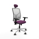 Motilla sincro malla blanca similpiel morado brazos 3D base blanca cabecero fijo ruedas 65mm engomadas