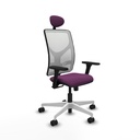 Motilla sincro malla blanca similpiel morado brazos 3D base blanca cabecero fijo ruedas 65mm nailon