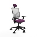 Motilla sincro malla blanca similpiel morado brazos 3D base piramidal cabecero fijo ruedas 65mm nailon