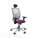 Motilla sincro malla blanca similpiel morado brazos 3D base aluminio cabecero fijo ruedas 65mm engomadas