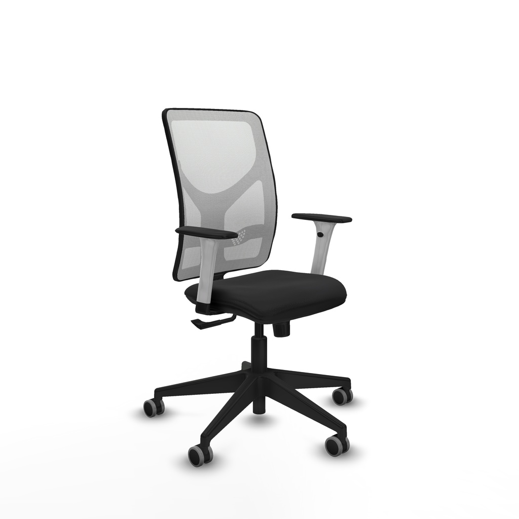 Motilla sincro malla blanca similpiel negro brazos blancos base piramidal  ruedas 65mm engomadas