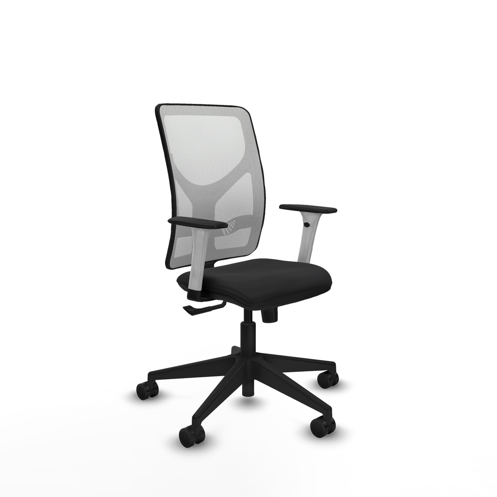 Motilla sincro malla blanca similpiel negro brazos blancos base piramidal  ruedas 65mm nailon