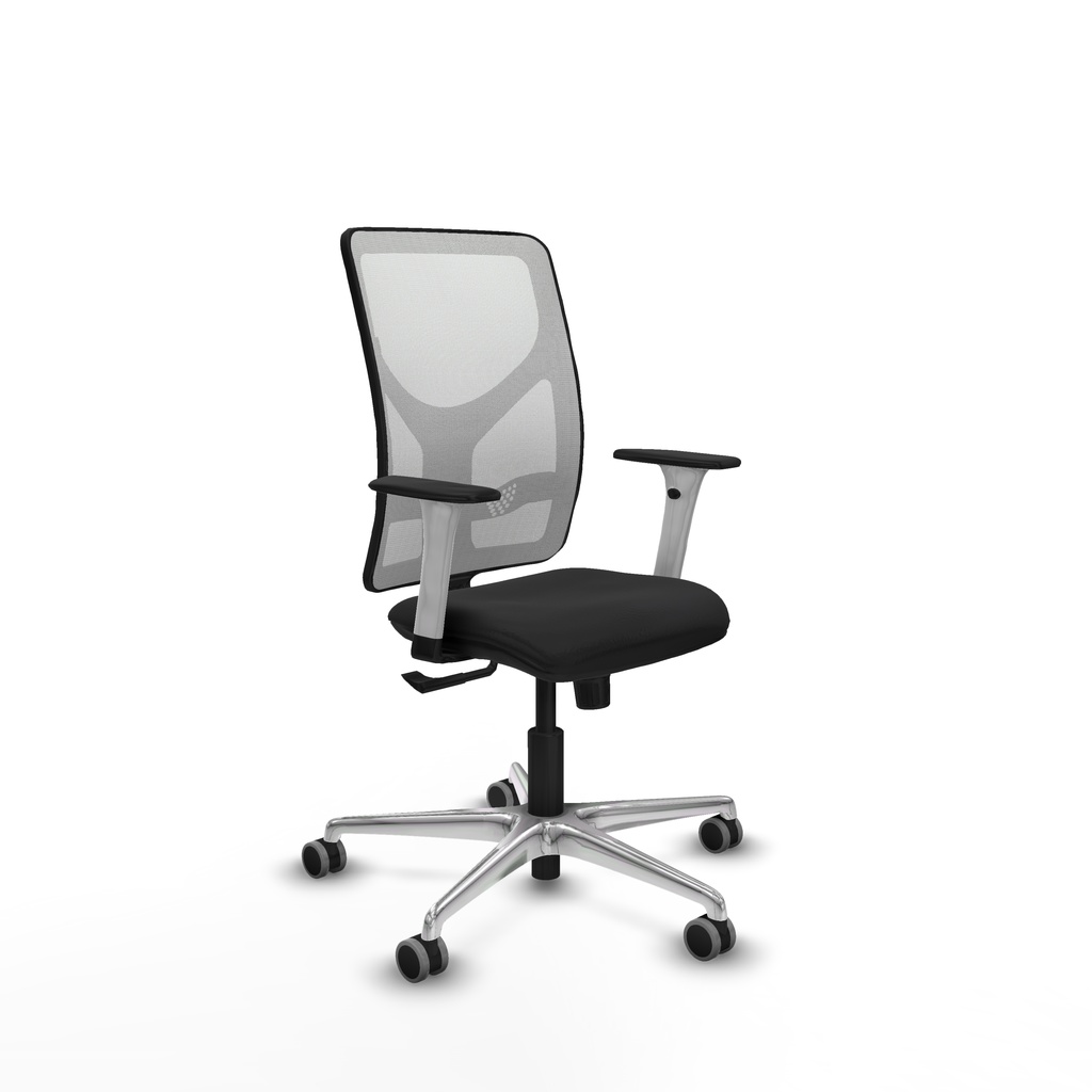 Motilla sincro malla blanca similpiel negro brazos blancos base aluminio  ruedas 65mm engomadas