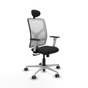 Motilla sincro malla blanca similpiel negro brazos blancos base aluminio cabecero fijo ruedas 65mm engomadas