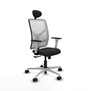 Motilla sincro malla blanca similpiel negro brazos blancos base aluminio cabecero fijo ruedas 65mm nailon